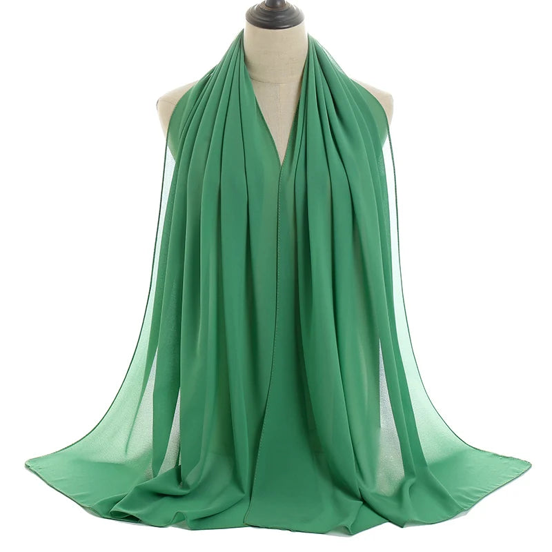 Ramadan Muslim Chiffon Hijabs For Woman Plain Color Headscarf Long Shawl Scarf Women Jersey Hijabs Ladies Islam Voile Hijab
