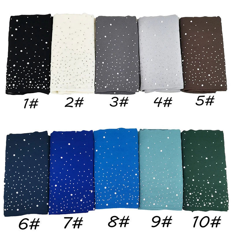 Fashion Plain Diamond Beads Bubble Chiffon Hijabs Shawls Head Wraps Hijabs For Woman Foulard Sjaal Bonnet Cachecol 180*75cm