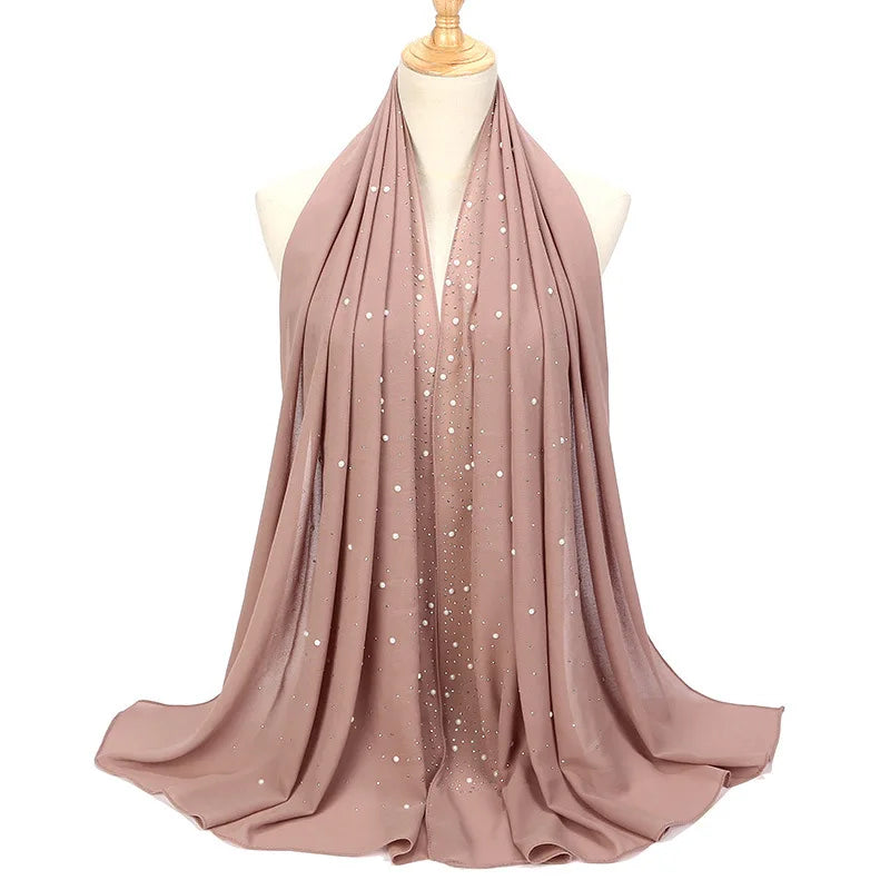 Fashion Plain Diamond Beads Bubble Chiffon Hijabs Shawls Head Wraps Hijabs For Woman Foulard Sjaal Bonnet Cachecol 180*75cm