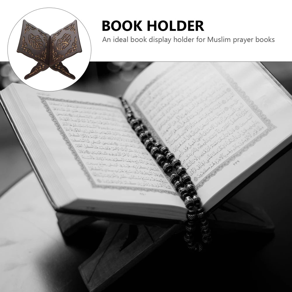 2PCS Wooden Quran Book Stand Holder Islamic Decorative Bookend Shelf Display Rack For Festival Wood Carved Foldable Book Storage