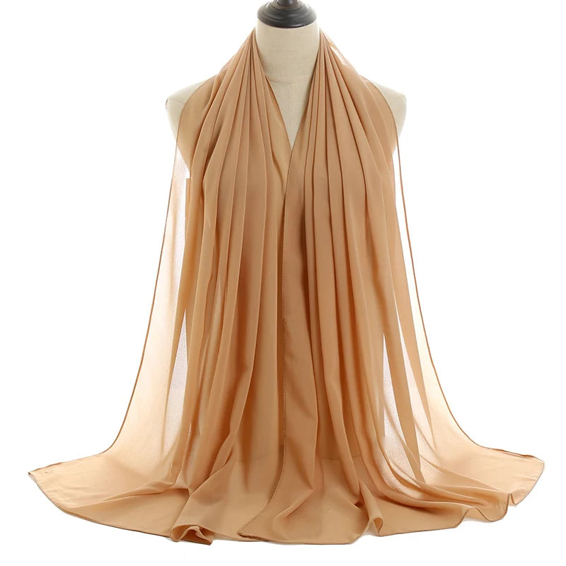 Ramadan Muslim Chiffon Hijabs For Woman Plain Color Headscarf Long Shawl Scarf Women Jersey Hijabs Ladies Islam Voile Hijab