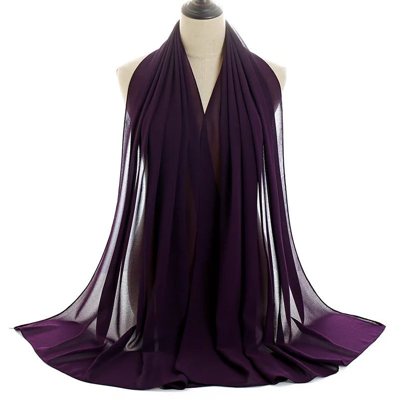 Ramadan Muslim Chiffon Hijabs For Woman Plain Color Headscarf Long Shawl Scarf Women Jersey Hijabs Ladies Islam Voile Hijab