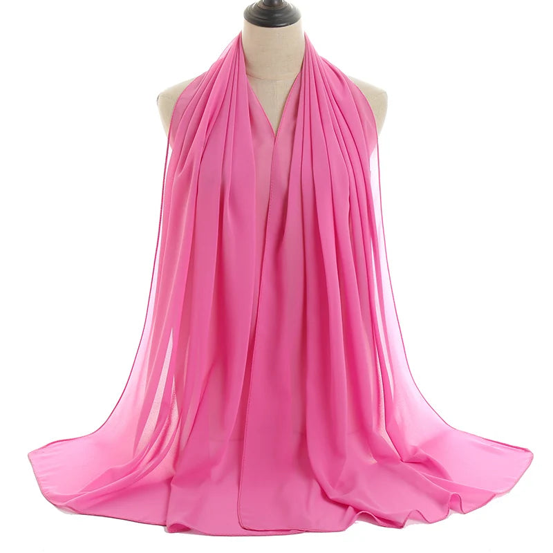 Ramadan Muslim Chiffon Hijabs For Woman Plain Color Headscarf Long Shawl Scarf Women Jersey Hijabs Ladies Islam Voile Hijab