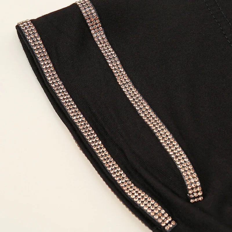 Double Row Rhinestone Hijabs Women Tie Back Caps Muslim Shiny Inner Hijabs Turban Elasticity Strap Caps Soft Jersey Undercaps