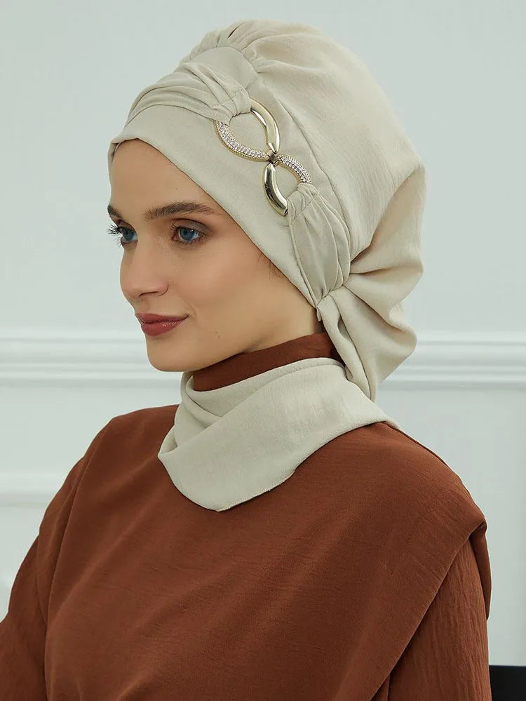 Ramadan Muslim Inner Hijabs For Woman Turban Hijabs With Cap Islamic Muslim Jersey Head Scarf Headwraps Muslim Women Clothing
