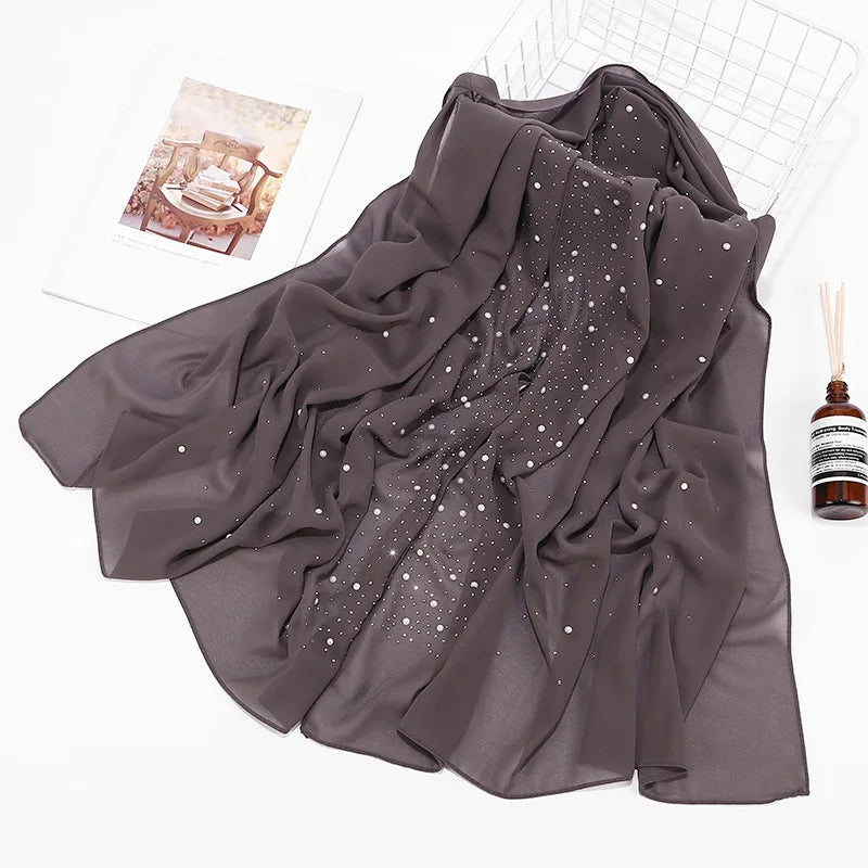 Fashion Plain Diamond Beads Bubble Chiffon Hijabs Shawls Head Wraps Hijabs For Woman Foulard Sjaal Bonnet Cachecol 180*75cm