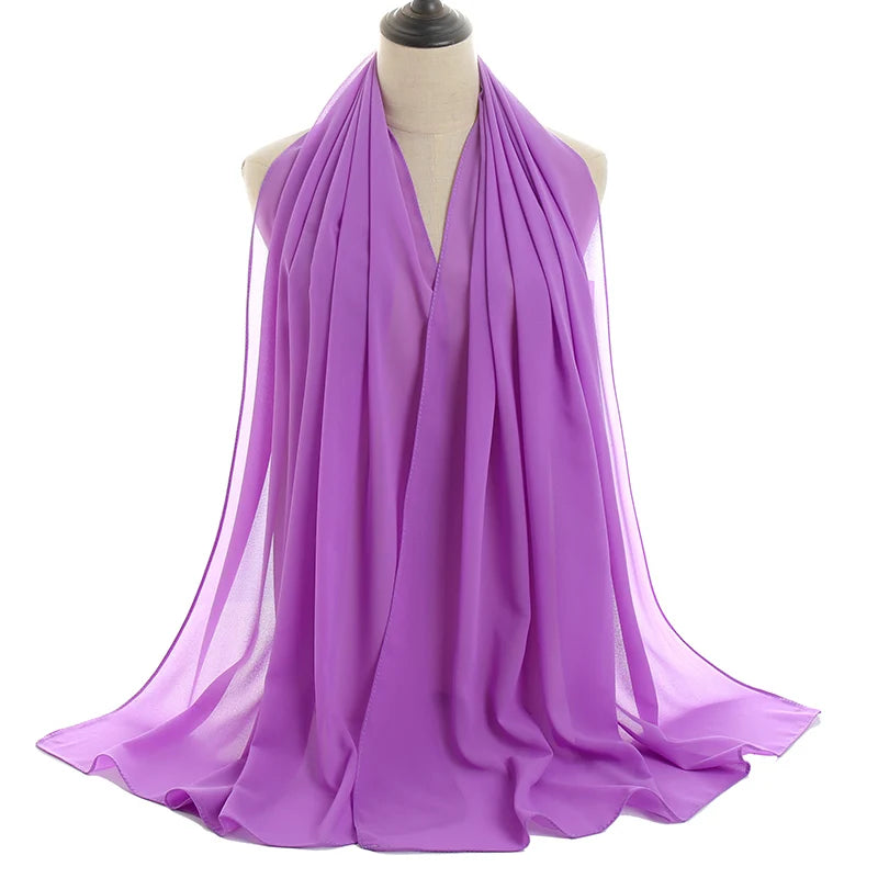 Ramadan Muslim Chiffon Hijabs For Woman Plain Color Headscarf Long Shawl Scarf Women Jersey Hijabs Ladies Islam Voile Hijab