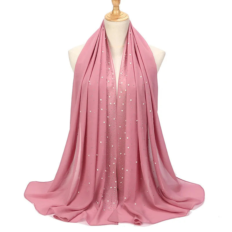 Fashion Plain Diamond Beads Bubble Chiffon Hijabs Shawls Head Wraps Hijabs For Woman Foulard Sjaal Bonnet Cachecol 180*75cm
