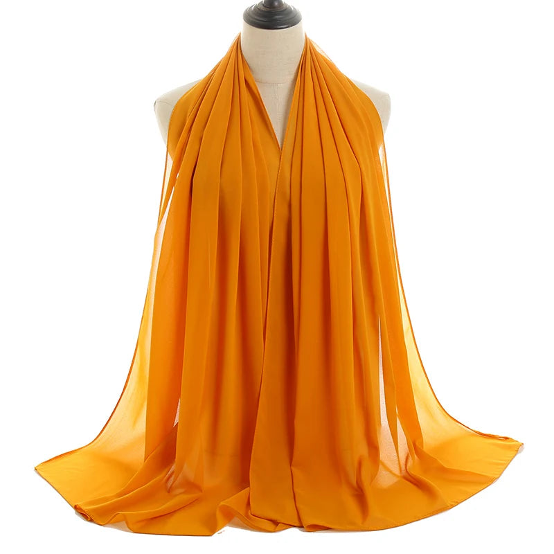 Ramadan Muslim Chiffon Hijabs For Woman Plain Color Headscarf Long Shawl Scarf Women Jersey Hijabs Ladies Islam Voile Hijab