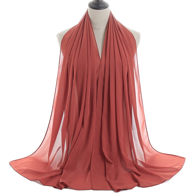 Ramadan Muslim Chiffon Hijabs For Woman Plain Color Headscarf Long Shawl Scarf Women Jersey Hijabs Ladies Islam Voile Hijab