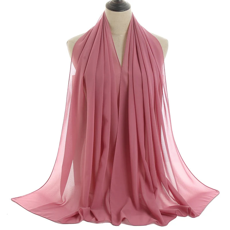 Ramadan Muslim Chiffon Hijabs For Woman Plain Color Headscarf Long Shawl Scarf Women Jersey Hijabs Ladies Islam Voile Hijab