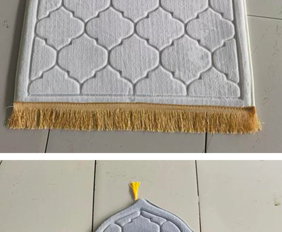 Muslim Prayer Rug Prayer Mat for Ramadan Flannel Carpet Portable Prayer Mat Worship Kneel Embossing Floor Carpets Non-slip Soft