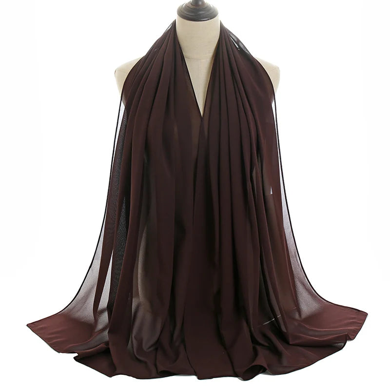 Ramadan Muslim Chiffon Hijabs For Woman Plain Color Headscarf Long Shawl Scarf Women Jersey Hijabs Ladies Islam Voile Hijab