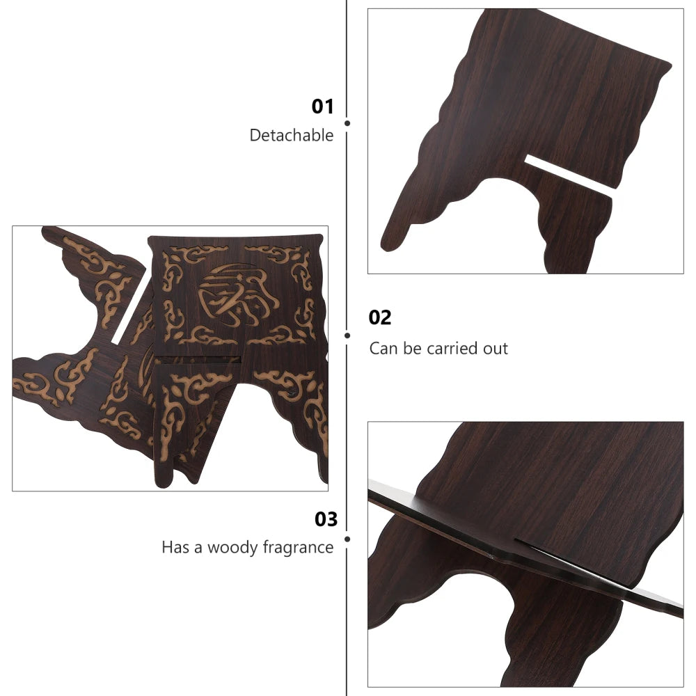 2PCS Wooden Quran Book Stand Holder Islamic Decorative Bookend Shelf Display Rack For Festival Wood Carved Foldable Book Storage