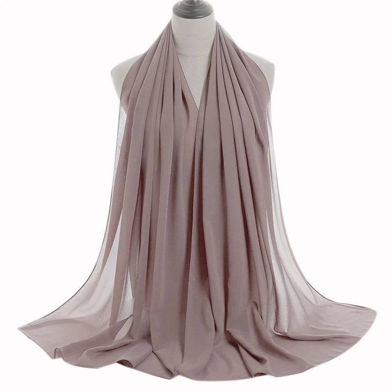 Ramadan Muslim Chiffon Hijabs For Woman Plain Color Headscarf Long Shawl Scarf Women Jersey Hijabs Ladies Islam Voile Hijab