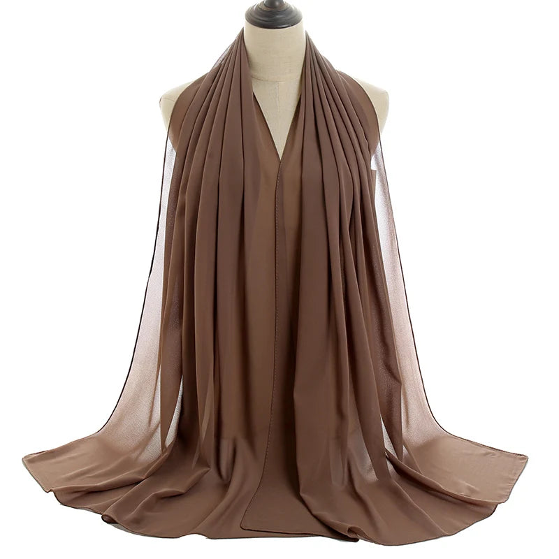 Ramadan Muslim Chiffon Hijabs For Woman Plain Color Headscarf Long Shawl Scarf Women Jersey Hijabs Ladies Islam Voile Hijab