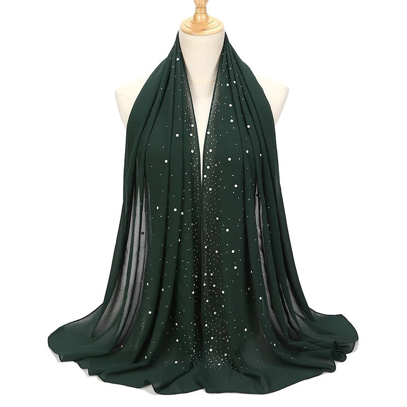 Fashion Plain Diamond Beads Bubble Chiffon Hijabs Shawls Head Wraps Hijabs For Woman Foulard Sjaal Bonnet Cachecol 180*75cm