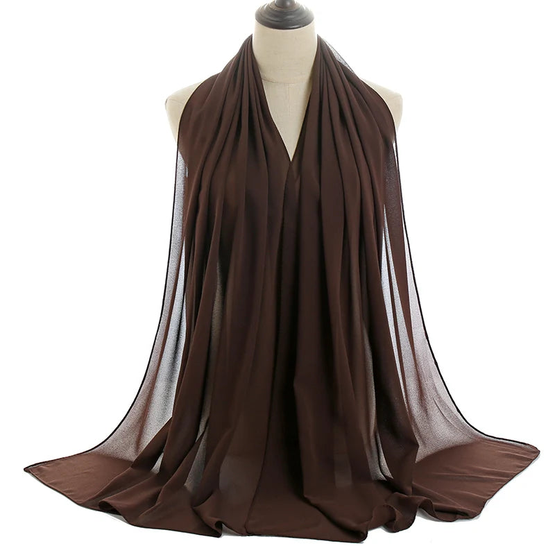 Ramadan Muslim Chiffon Hijabs For Woman Plain Color Headscarf Long Shawl Scarf Women Jersey Hijabs Ladies Islam Voile Hijab