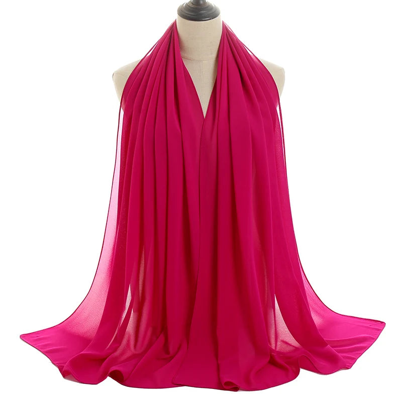 Ramadan Muslim Chiffon Hijabs For Woman Plain Color Headscarf Long Shawl Scarf Women Jersey Hijabs Ladies Islam Voile Hijab