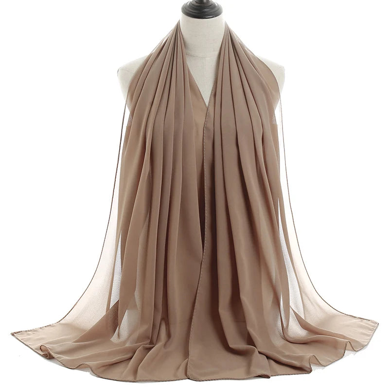 Ramadan Muslim Chiffon Hijabs For Woman Plain Color Headscarf Long Shawl Scarf Women Jersey Hijabs Ladies Islam Voile Hijab