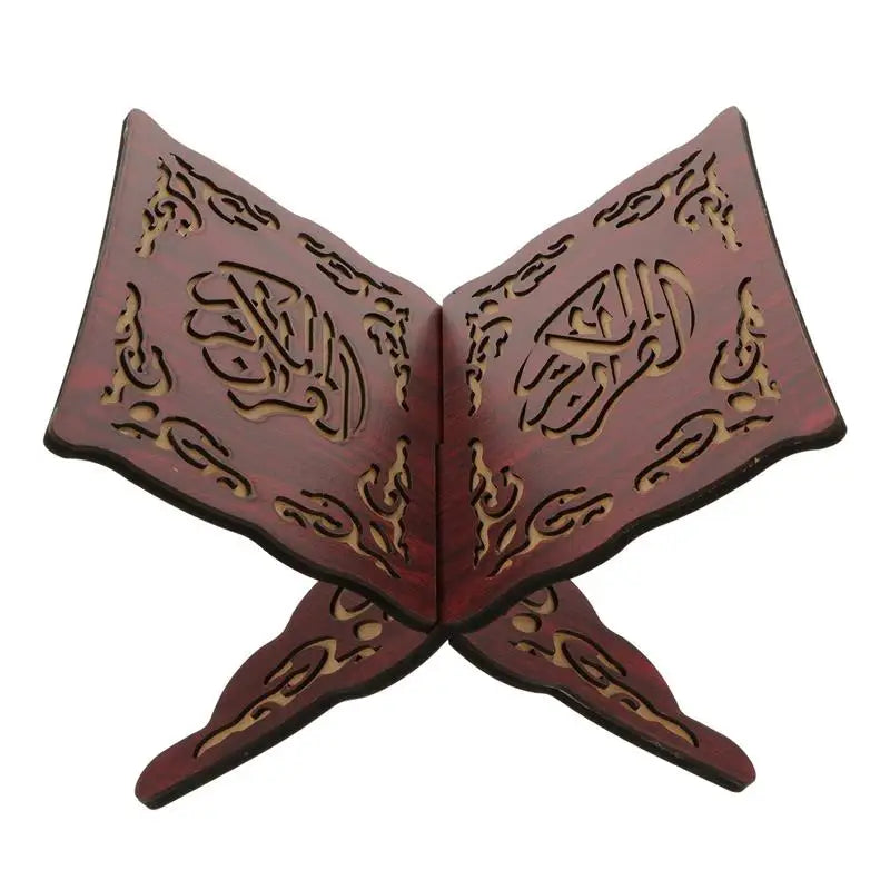 2Pcs Wooden Book Stand Islamic Quran Holder Vintage Carved Bookshelf Religious Decoration Foldable Book Holder For Festival Wood