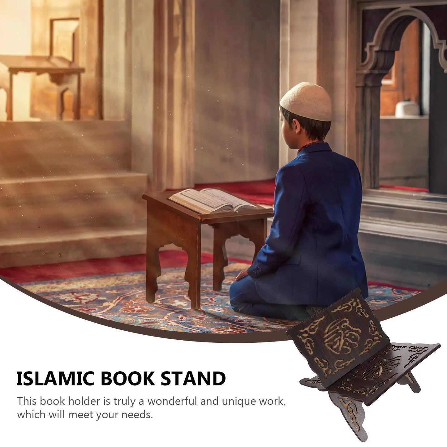 2PCS Wooden Quran Book Stand Holder Islamic Decorative Bookend Shelf Display Rack For Festival Wood Carved Foldable Book Storage