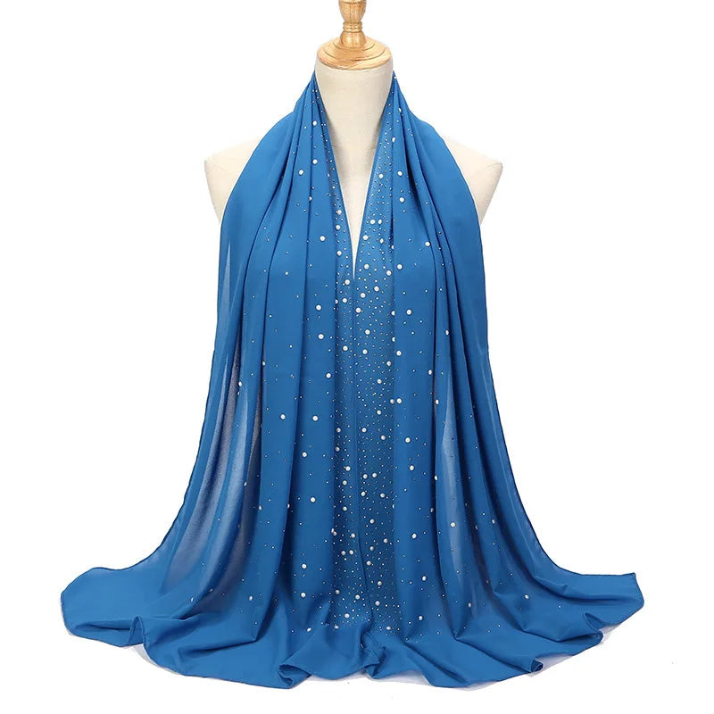 Fashion Plain Diamond Beads Bubble Chiffon Hijabs Shawls Head Wraps Hijabs For Woman Foulard Sjaal Bonnet Cachecol 180*75cm