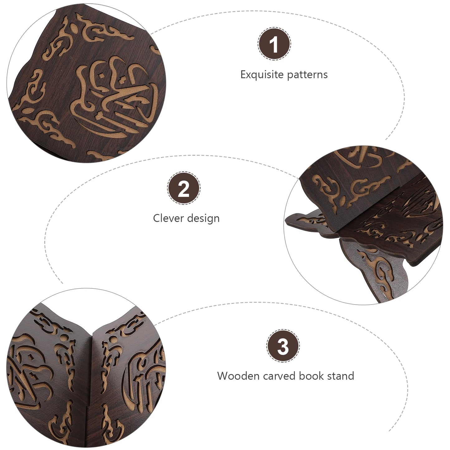 2PCS Wooden Quran Book Stand Holder Islamic Decorative Bookend Shelf Display Rack For Festival Wood Carved Foldable Book Storage