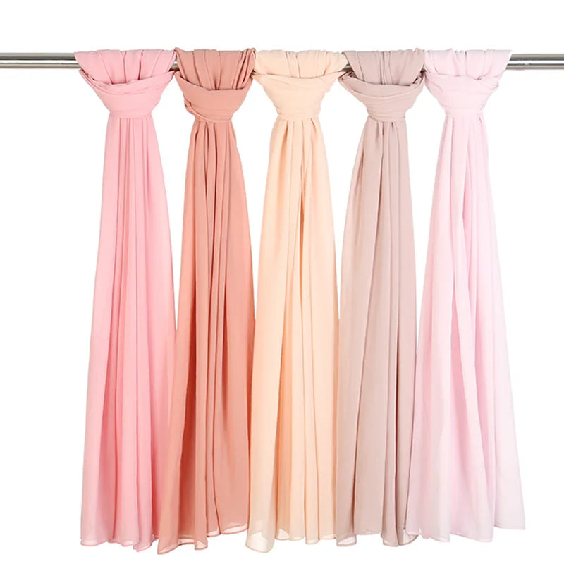 Ramadan Muslim Chiffon Hijabs For Woman Plain Color Headscarf Long Shawl Scarf Women Jersey Hijabs Ladies Islam Voile Hijab
