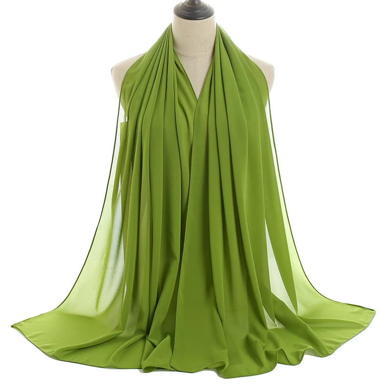 Ramadan Muslim Chiffon Hijabs For Woman Plain Color Headscarf Long Shawl Scarf Women Jersey Hijabs Ladies Islam Voile Hijab