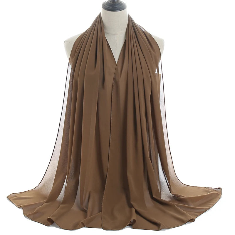 Ramadan Muslim Chiffon Hijabs For Woman Plain Color Headscarf Long Shawl Scarf Women Jersey Hijabs Ladies Islam Voile Hijab