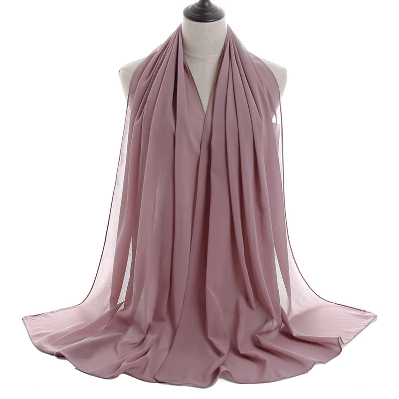 Ramadan Muslim Chiffon Hijabs For Woman Plain Color Headscarf Long Shawl Scarf Women Jersey Hijabs Ladies Islam Voile Hijab