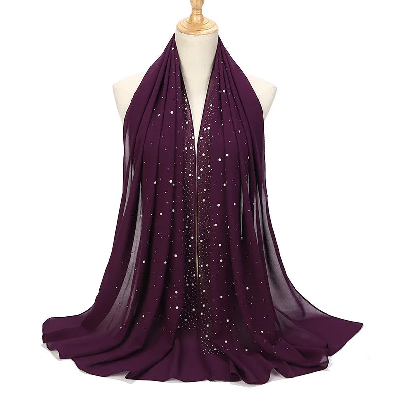 Fashion Plain Diamond Beads Bubble Chiffon Hijabs Shawls Head Wraps Hijabs For Woman Foulard Sjaal Bonnet Cachecol 180*75cm