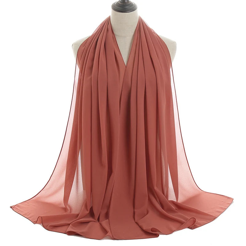 Ramadan Muslim Chiffon Hijabs For Woman Plain Color Headscarf Long Shawl Scarf Women Jersey Hijabs Ladies Islam Voile Hijab