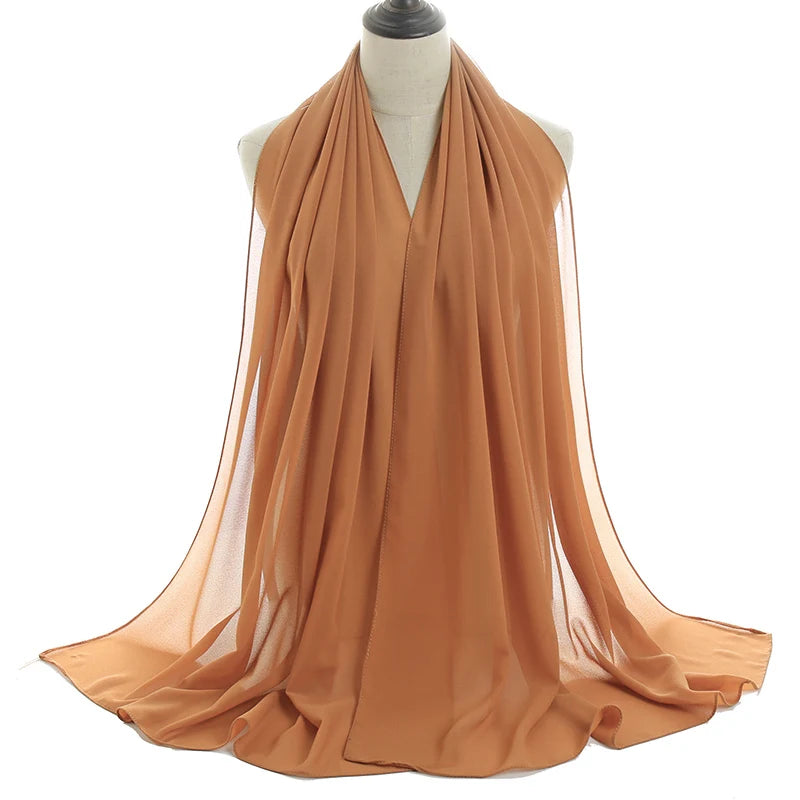 Ramadan Muslim Chiffon Hijabs For Woman Plain Color Headscarf Long Shawl Scarf Women Jersey Hijabs Ladies Islam Voile Hijab
