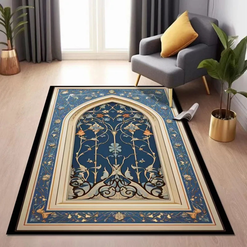 Vikama Ethnic Style Worship Carpet Crystal Velvet Kneeling Mat Non-Slip Wear Resistant Prayer Carpet Home Decoration