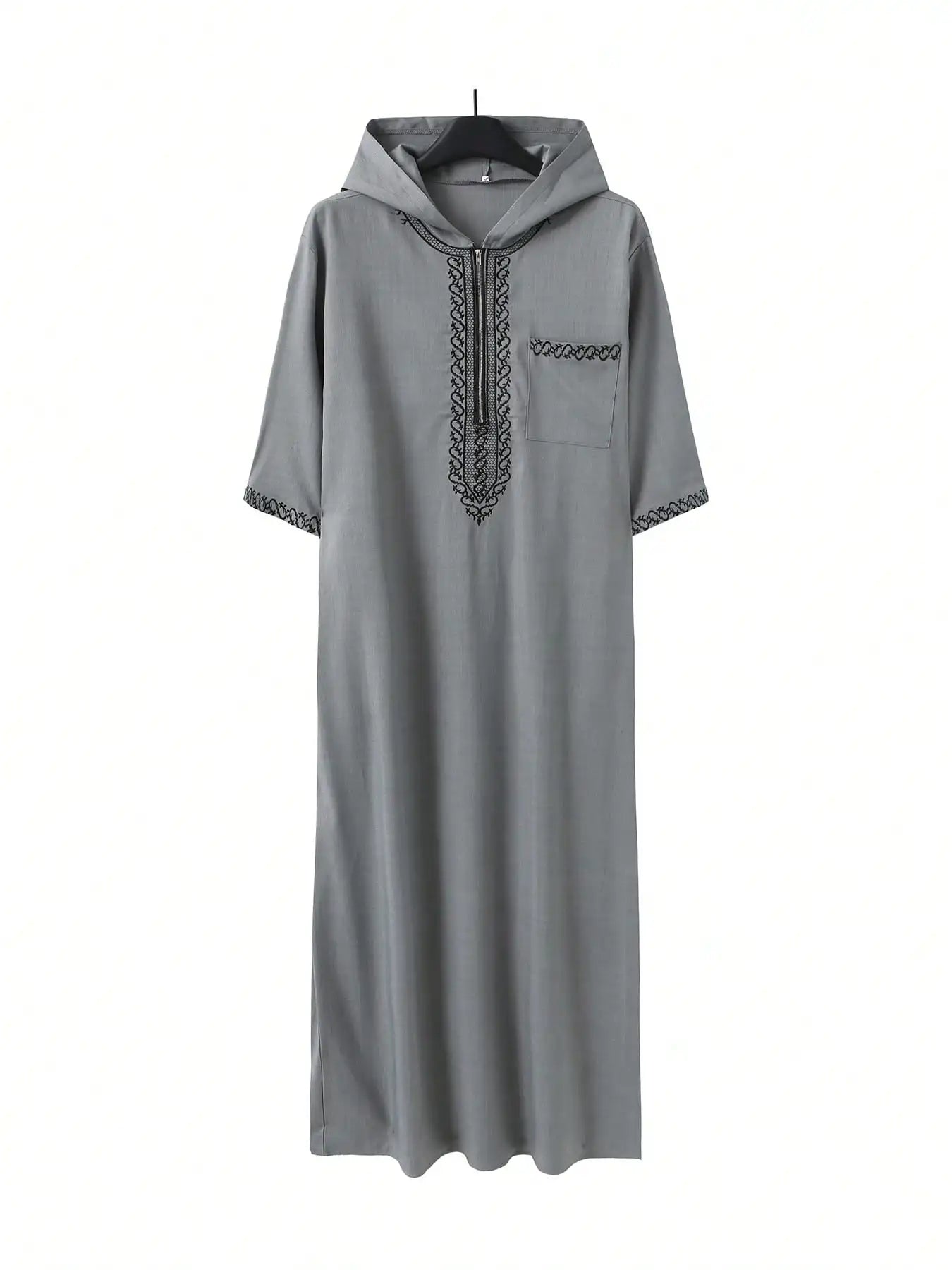 Men's Thobe Short-Sleeved Embroidered Hood