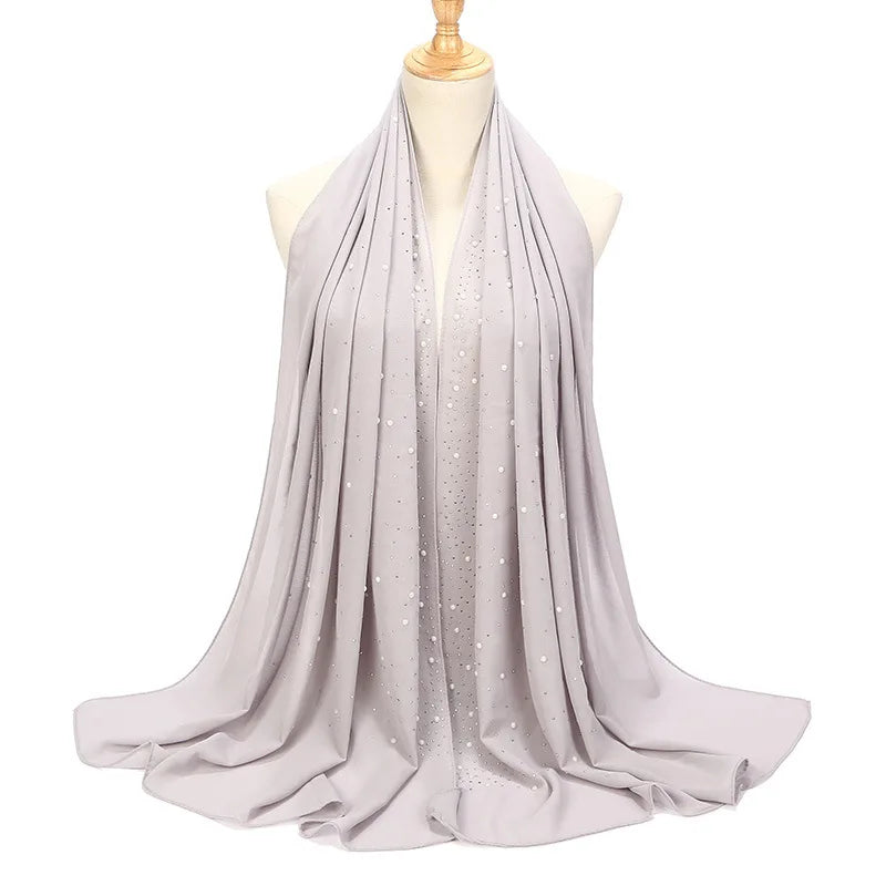 Fashion Plain Diamond Beads Bubble Chiffon Hijabs Shawls Head Wraps Hijabs For Woman Foulard Sjaal Bonnet Cachecol 180*75cm
