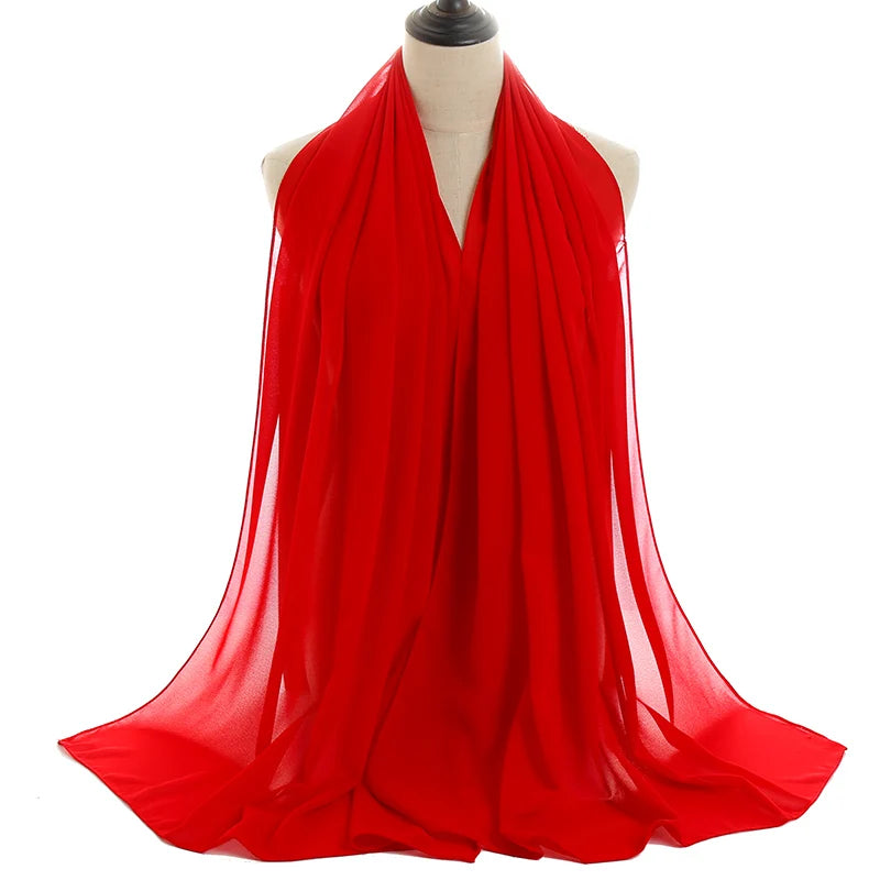 Ramadan Muslim Chiffon Hijabs For Woman Plain Color Headscarf Long Shawl Scarf Women Jersey Hijabs Ladies Islam Voile Hijab
