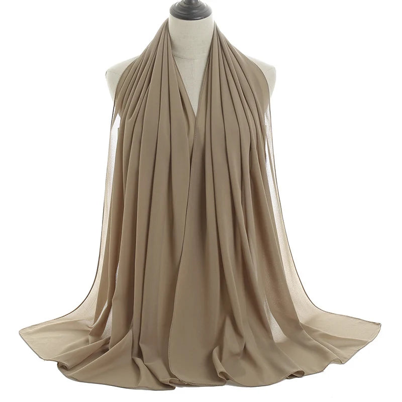 Ramadan Muslim Chiffon Hijabs For Woman Plain Color Headscarf Long Shawl Scarf Women Jersey Hijabs Ladies Islam Voile Hijab