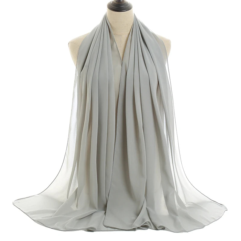 Ramadan Muslim Chiffon Hijabs For Woman Plain Color Headscarf Long Shawl Scarf Women Jersey Hijabs Ladies Islam Voile Hijab
