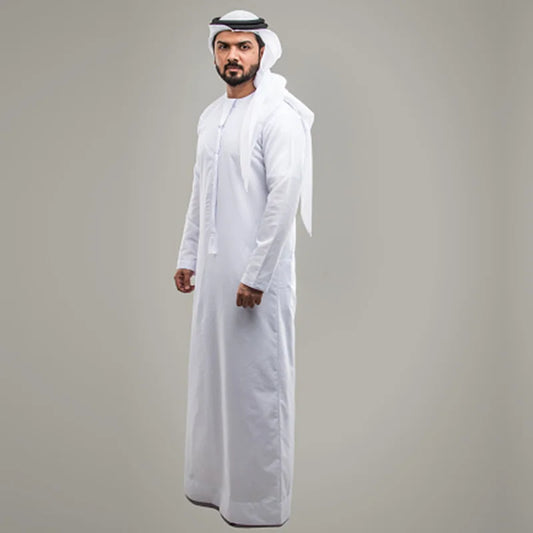 White Dubai Jubba Thobe Long Sleeve Robes