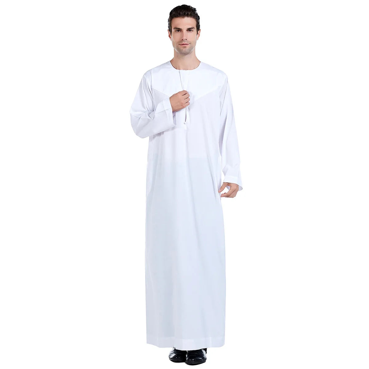 Dubai Men's  Thobe Robe Black White Long Sleever