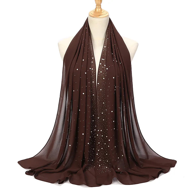 Fashion Plain Diamond Beads Bubble Chiffon Hijabs Shawls Head Wraps Hijabs For Woman Foulard Sjaal Bonnet Cachecol 180*75cm