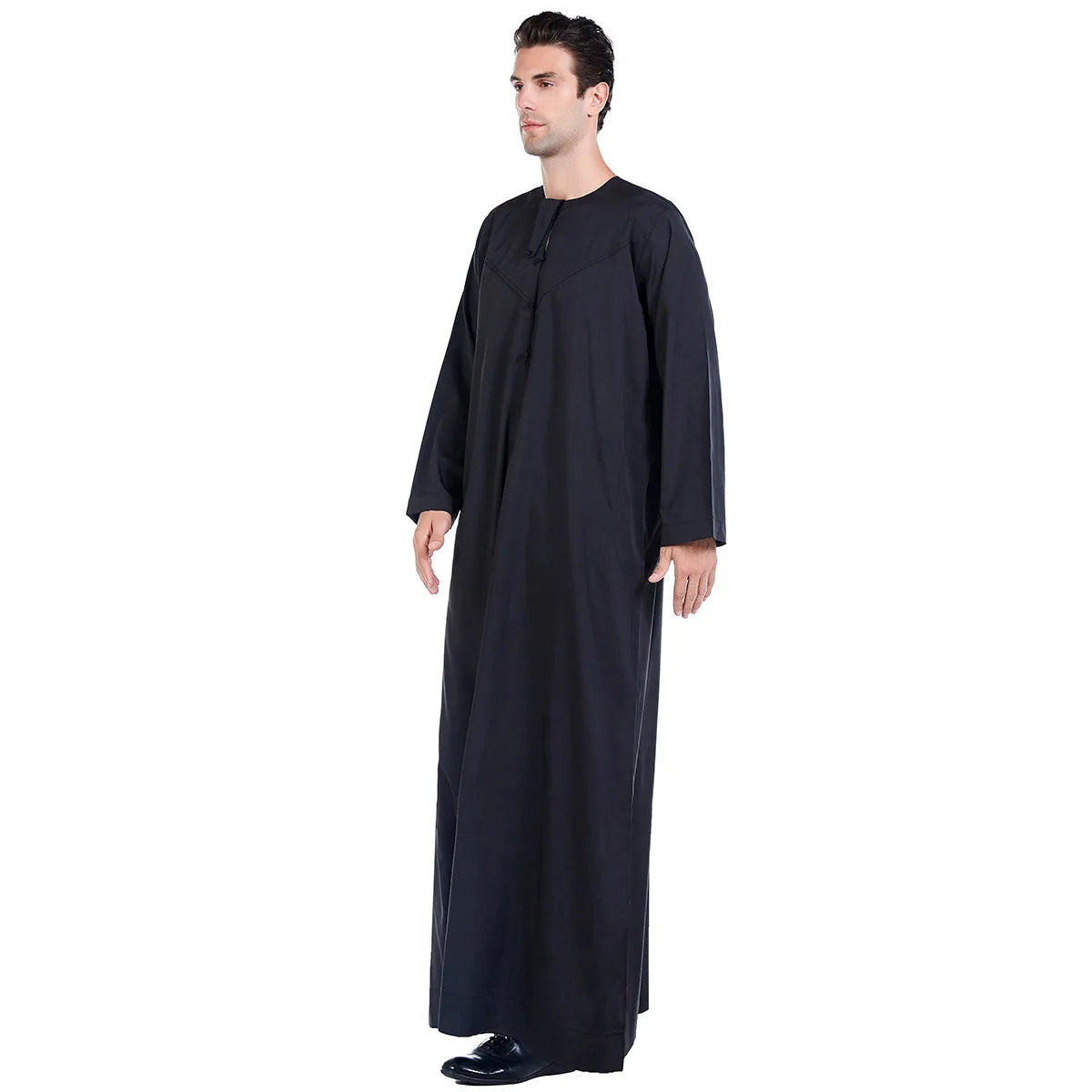 Dubai Men's  Thobe Robe Black White Long Sleever