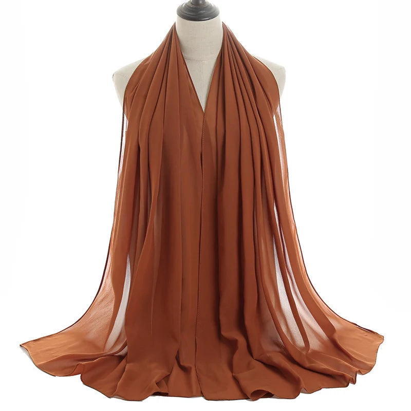 Ramadan Muslim Chiffon Hijabs For Woman Plain Color Headscarf Long Shawl Scarf Women Jersey Hijabs Ladies Islam Voile Hijab