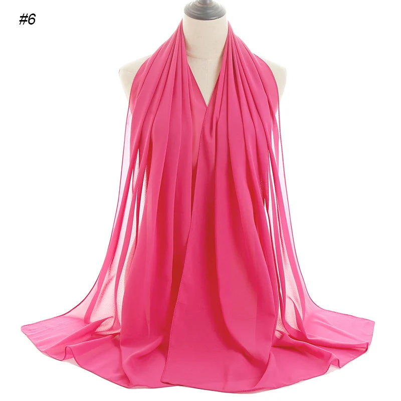 Ramadan Muslim Chiffon Hijabs For Woman Plain Color Headscarf Long Shawl Scarf Women Jersey Hijabs Ladies Islam Voile Hijab