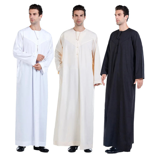 Dubai Men's  Thobe Robe Black White Long Sleever