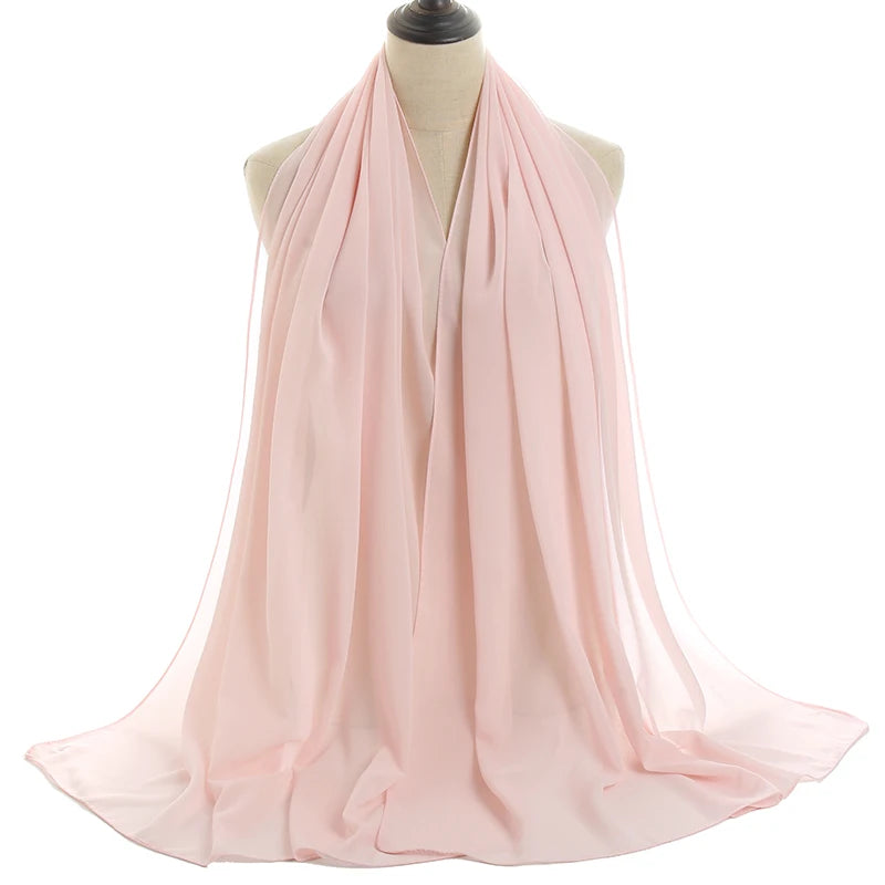 Ramadan Muslim Chiffon Hijabs For Woman Plain Color Headscarf Long Shawl Scarf Women Jersey Hijabs Ladies Islam Voile Hijab