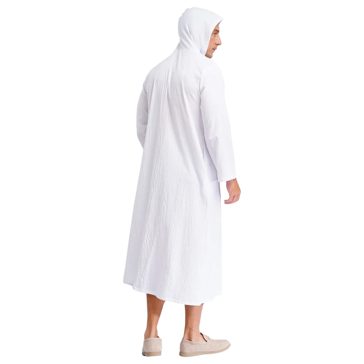 Mens Jubba Thobes Linen Muslim Robe Hooded